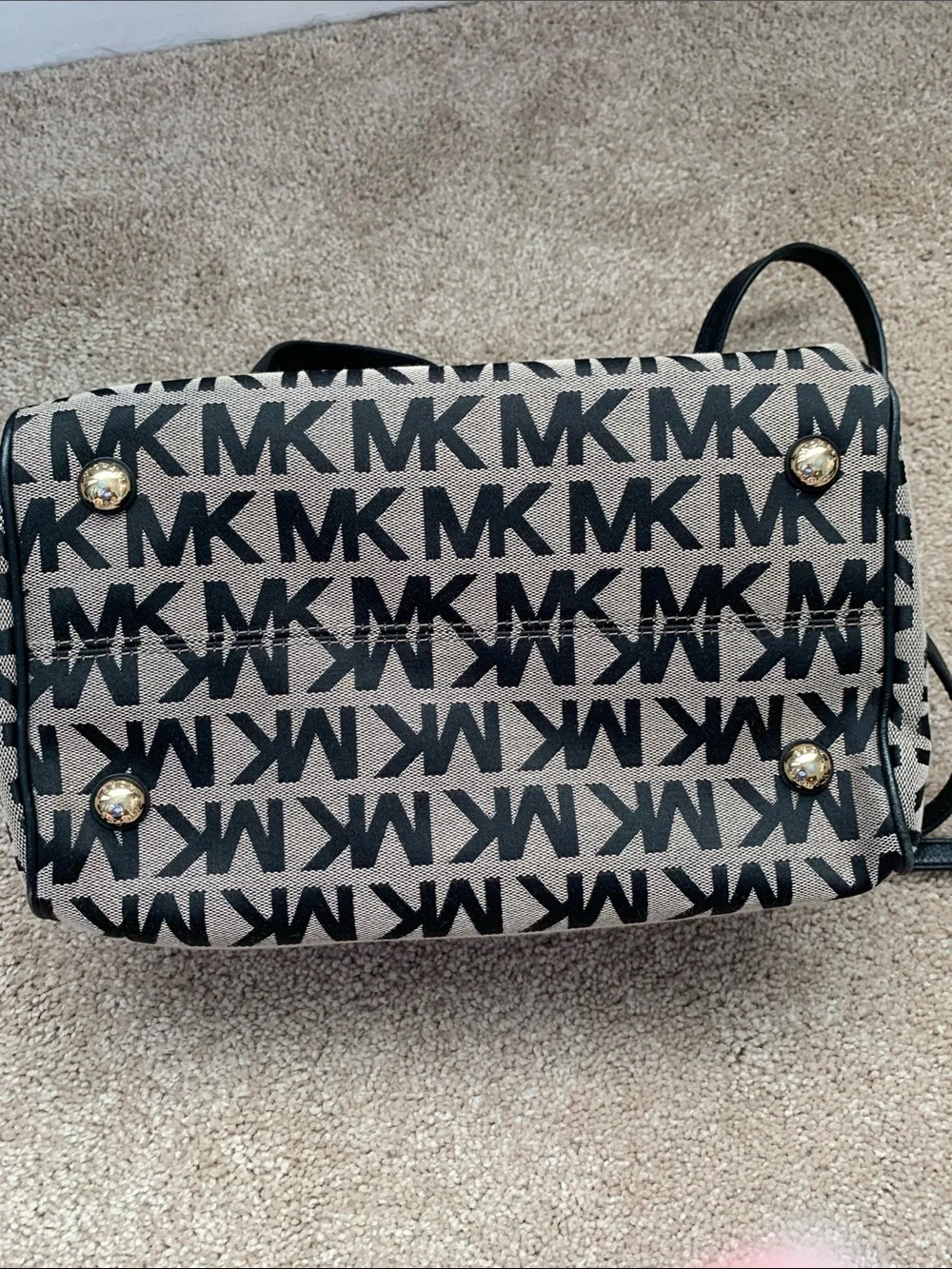 Michael Kors Black and Tan MK Logo Satchel with Gold Accents